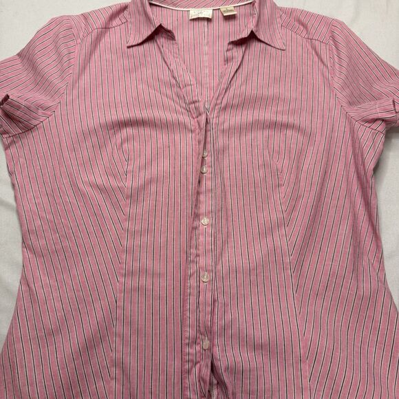 Riders by Lee Button Front Blouse Women’s Size L Pink Stripe Short Sleeve - Picture 9 of 9